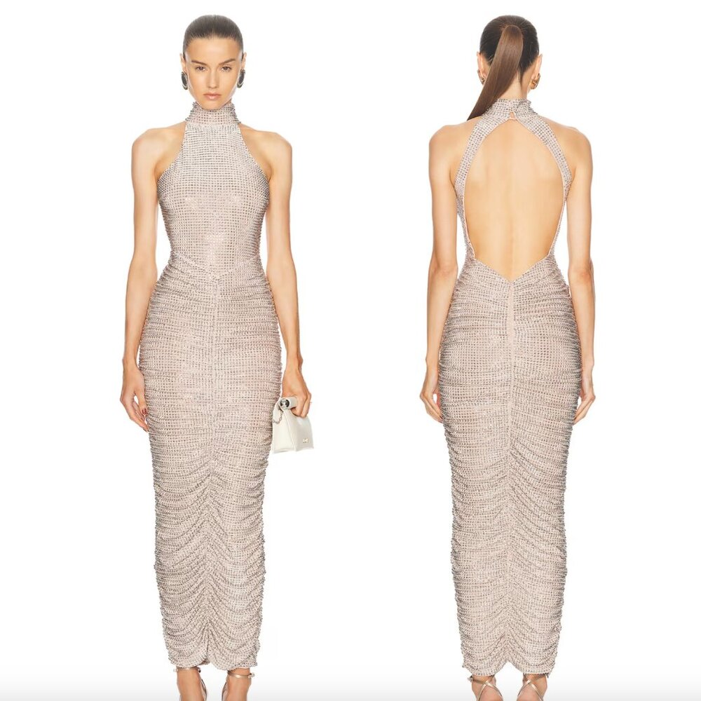 The New Arrivals by Ilkyaz Ozel Oriane Midi Dress Illusione Silver Cream Sparkle